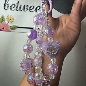 Purple Fancy Sugar Beads Heart Phone/Key/Bag Chain